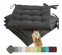 etérea Coussin de Chaise 40x40 cm Anthracite - Galette avec Liens, Mousse Indéformable, Intérieur & Extérieur, Lot de 4 pour Chaise de Jardin, Salle à Manger & Banc