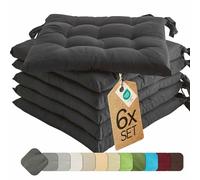 etérea Coussin de Chaise 40x40 cm Anthracite - Galette avec Liens, Mousse Indéformable, Intérieur & Extérieur, Lot de 6 pour Chaise de Jardin, Salle à Manger & Banc