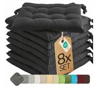 etérea Coussin de Chaise 40x40 cm Anthracite - Galette avec Liens, Mousse Indéformable, Intérieur & Extérieur, Lot de 8 pour Chaise de Jardin, Salle à Manger & Banc
