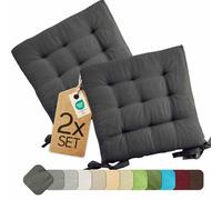 etérea Coussin de Chaise 40x40 cm Anthracite - Galette avec Liens, Mousse Indéformable, Intérieur & Extérieur, Lot de 2 pour Chaise de Jardin, Salle à Manger & Banc