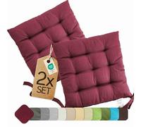 etérea Coussin de Chaise 40x40 cm Bordeaux - Galette avec Liens, Mousse Indéformable, Intérieur & Extérieur, Lot de 2 pour Chaise de Jardin, Salle à Manger & Banc