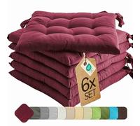 etérea Coussin de Chaise 40x40 cm Bordeaux - Galette avec Liens, Mousse Indéformable, Intérieur & Extérieur, Lot de 6 pour Chaise de Jardin, Salle à Manger & Banc
