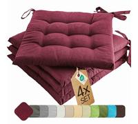 etérea Coussin de Chaise 40x40 cm Bordeaux - Galette avec Liens, Mousse Indéformable, Intérieur & Extérieur, Lot de 4 pour Chaise de Jardin, Salle à Manger & Banc