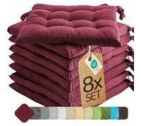 etérea Coussin de Chaise 40x40 cm Bordeaux - Galette avec Liens, Mousse Indéformable, Intérieur & Extérieur, Lot de 8 pour Chaise de Jardin, Salle à Manger & Banc