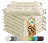 etérea Coussin de Chaise 40x40 cm Crème - Galette avec Liens, Mousse Indéformable, Intérieur & Extérieur, Lot de 8 pour Chaise de Jardin, Salle à Manger & Banc
