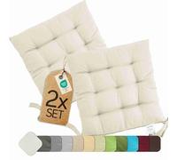 etérea Coussin de Chaise 40x40 cm Crème - Galette avec Liens, Mousse Indéformable, Intérieur & Extérieur, Lot de 2 pour Chaise de Jardin, Salle à Manger & Banc