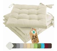 etérea Coussin de Chaise 40x40 cm Crème - Galette avec Liens, Mousse Indéformable, Intérieur & Extérieur, Lot de 4 pour Chaise de Jardin, Salle à Manger & Banc