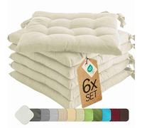 etérea Coussin de Chaise 40x40 cm Crème - Galette avec Liens, Mousse Indéformable, Intérieur & Extérieur, Lot de 6 pour Chaise de Jardin, Salle à Manger & Banc