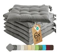 etérea Coussin de Chaise 40x40 cm Gris - Galette avec Liens, Mousse Indéformable, Intérieur & Extérieur, Lot de 6 pour Chaise de Jardin, Salle à Manger & Banc