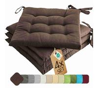 etérea Coussin de Chaise 40x40 cm Marron - Galette avec Liens, Mousse Indéformable, Intérieur & Extérieur, Lot de 4 pour Chaise de Jardin, Salle à Manger & Banc