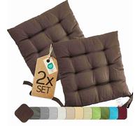 etérea Coussin de Chaise 40x40 cm Marron - Galette avec Liens, Mousse Indéformable, Intérieur & Extérieur, Lot de 2 pour Chaise de Jardin, Salle à Manger & Banc