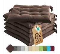 etérea Coussin de Chaise 40x40 cm Marron - Galette avec Liens, Mousse Indéformable, Intérieur & Extérieur, Lot de 6 pour Chaise de Jardin, Salle à Manger & Banc