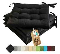etérea Coussin de Chaise 40x40 cm Noir - Galette avec Liens, Mousse Indéformable, Intérieur & Extérieur, Lot de 4 pour Chaise de Jardin, Salle à Manger & Banc