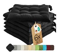 etérea Coussin de Chaise 40x40 cm Noir - Galette avec Liens, Mousse Indéformable, Intérieur & Extérieur, Lot de 6 pour Chaise de Jardin, Salle à Manger & Banc