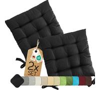 etérea Coussin de Chaise 40x40 cm Noir - Galette avec Liens, Mousse Indéformable, Intérieur & Extérieur, Lot de 2 pour Chaise de Jardin, Salle à Manger & Banc