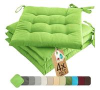 etérea Coussin de Chaise 40x40 cm Vert Pomme - Galette avec Liens, Mousse Indéformable, Intérieur & Extérieur, Lot de 4 pour Chaise de Jardin, Salle à Manger & Banc