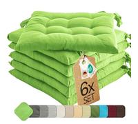 etérea Coussin de Chaise 40x40 cm Vert Pomme - Galette avec Liens, Mousse Indéformable, Intérieur & Extérieur, Lot de 6 pour Chaise de Jardin, Salle à Manger & Banc