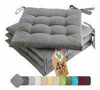 etérea - Lot de 4 coussins de chaise d'extérieur - 40 x 40 cm - Avec rubans - Gris - Pour chaise de jardin et intérieur - Lavables - 40 x 40 cm - Gris