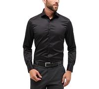 Eterna Chemise à Manches Longues ajustée Douce en sergé Noir uni, 44 Homme