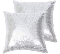 Eternal Beauty Lot de 2 housses de coussin carrées décoratives à paillettes avec fermeture éclair invisible (45 x 45 cm), argenté