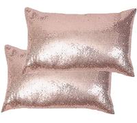 Eternal Beauty Lot de 2 housses de coussin rectangulaires décoratives à paillettes avec fermeture éclair invisible (30 x 50 cm), or rose