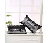 Eternal Beauty Lot de 2 housses de coussin rectangulaires décoratives à paillettes noires et argentées avec fermeture éclair dissimulée 30 x 50 cm