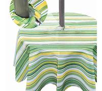Eternal Beauty Nappe ronde à rayures vertes et jaunes de 152 cm pour intérieur et extérieur avec trou pour parasol et fermeture éclair pour terrasse, fête dans le jardin et barbecue (152 cm)