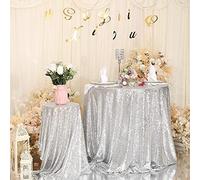 Eternal Beauty Nappe ronde à sequins pour fête de mariage, banquet - Argenté - 305 cm