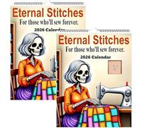 Eternal Stitches Calendrier mural 2026 amusant pour matelassage et couture avec motif squelette humoristique, calendrier mural de 12 mois sur le thème du crâne avec humour pour quilters, idée cadeau