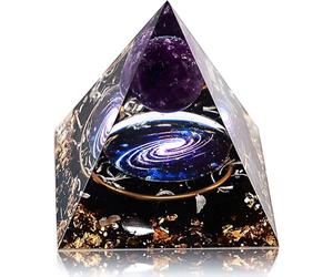 EternalOrgone Handmade Galaxy Crystal Pyramid Amethyst Crystal Sphere with Obsidian Stone Reiki Healing Pyramid for Meditation Balancing Attracts Lucky and Success