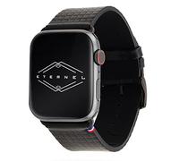 Eternel - Carbone Bracelet raffiné - Compatible toutes Apple Watch - 45/46mm - Fait main en France - Tannage végétal - Noir - Adaptateurs noir brillant