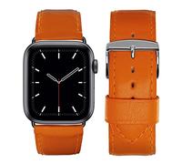 Eternel - Holi Bracelet éclatant - Compatible toutes Apple Watch - 41/42mm - Fait main en France - Tannage végétal - Orange - Adaptateurs aluminium noir