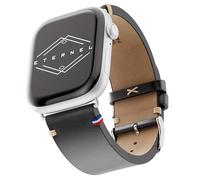 Eternel - Logan Vintage Bracelet mythique - Compatible toutes Apple Watch - 41/42mm - Fait main en France - Tannage végétal - Noir - Adaptateurs aluminium argent