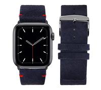 Eternel - Maverick Bracelet irrésistible - Compatible toutes Apple Watch - 41/42mm - Fait main en France - Tannage végétal - Bleu Marine - Adaptateurs aluminium noir