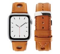 Eternel - Rallye Bracelet culte - Compatible toutes Apple Watch - 41/42mm - Fait main en France - Tannage végétal - Miel - Adaptateurs aluminium argent