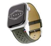 Eternel - Roadster Bracelet emblématique - Compatible toutes Apple Watch - 41/42mm - Fait main en France - Tannage végétal - Vert - Adaptateurs aluminium argent
