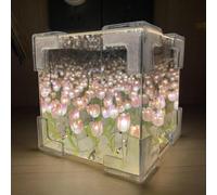 Eteslot tulips cube lamp, flower tulips lamp, tulips night light led table lamp, Handmade Cloud Tulips Night Light, Flower Lamp Desk Decor, Ambient Lighting Crafts