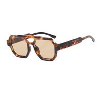 ETETGVG Lunettes de soleil polygonales rétro à double poutre pour femmes avec lunettes pour hommes à la mode, lunettes de soleil de voyage Uv400, thé léopard, taille unique