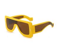 ETETGVG Lunettes de soleil punk pour femmes et hommes, monture large, de luxe, connectées, pour l'extérieur, la conduite, UV400 (jaune et marron)