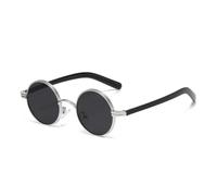ETETGVG Lunettes de soleil rétro rondes en métal style punk pour femmes et hommes, verres transparents tendance, monture UV400 (argent et noir)