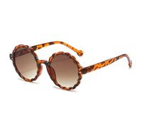 ETETGVG Lunettes de soleil rondes à la mode pour femmes, petites, rondes, à fleurs, à rivets, UV400, pour hommes, LOEPARD TEA, taille unique