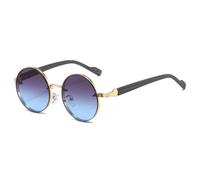 ETETGVG Lunettes de soleil rondes vintage à la mode, classiques, dégradées, pour l'extérieur, tendance, luxe, monture en métal, dorées, grises et bleues