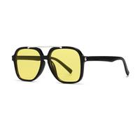 ETETGVG Lunettes de soleil tendance surdimensionnées à double pont pour femmes et hommes, verres UV400 rétro à rivets (C2 noir jaune)