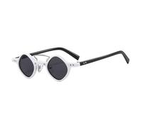 ETETGVG Petites lunettes de soleil rondes style hippie pour homme et femme, style rétro steampunk, double faisceau dégradé, style vintage, pour la conduite, UV400 (blanc, noir, gris)