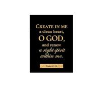 ETFUOEOS Psalm 51:10 Wall Art, Gold Foil Christian Print on Canvas, Create in Me a Clean Heart O God, Spiritual Decor for Prayer Room, Meaningful Housewarming Gift(Unframed,08x12inch(20x30cm))