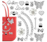 Ethanberg Lot de 22 breloques pour sac Bogg, papillon, fleur, ours, perles et chaîne, accessoires pour sacs fourre-tout de plage, breloques décoratives en caoutchouc avec strass argentés, inserts