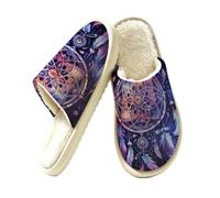 Ethebre Cosmic Pantoufles d'intérieur en peluche chaude et confortable avec bout fermé en mousse à mémoire de forme avec semelle antidérapante en EVA Motif ciel étoilé, Attrape-rêves cosmique ciel