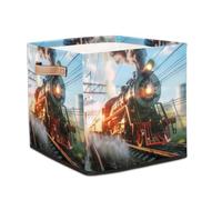 Ethebre Cubes de rangement pliables en tissu avec poignées pour vêtements, jouets, linge, chambre d'enfant, maison - Motif train vintage - 33 cm