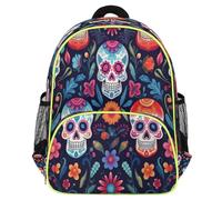 Ethebre Day of the Dead Sugar Skull Sac à dos pour enfants filles et garçons Sac à dos léger résistant à l'eau avec sangle de poitrine Petit sac à livres pour tout-petits maternelle primaire