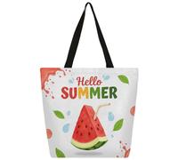 Ethebre Hello Summer Sac fourre-tout en toile de pastèque réutilisable pour femme avec poche intérieure zippée - Joli imprimé décontracté - Pour le travail, les voyages, les courses, les courses